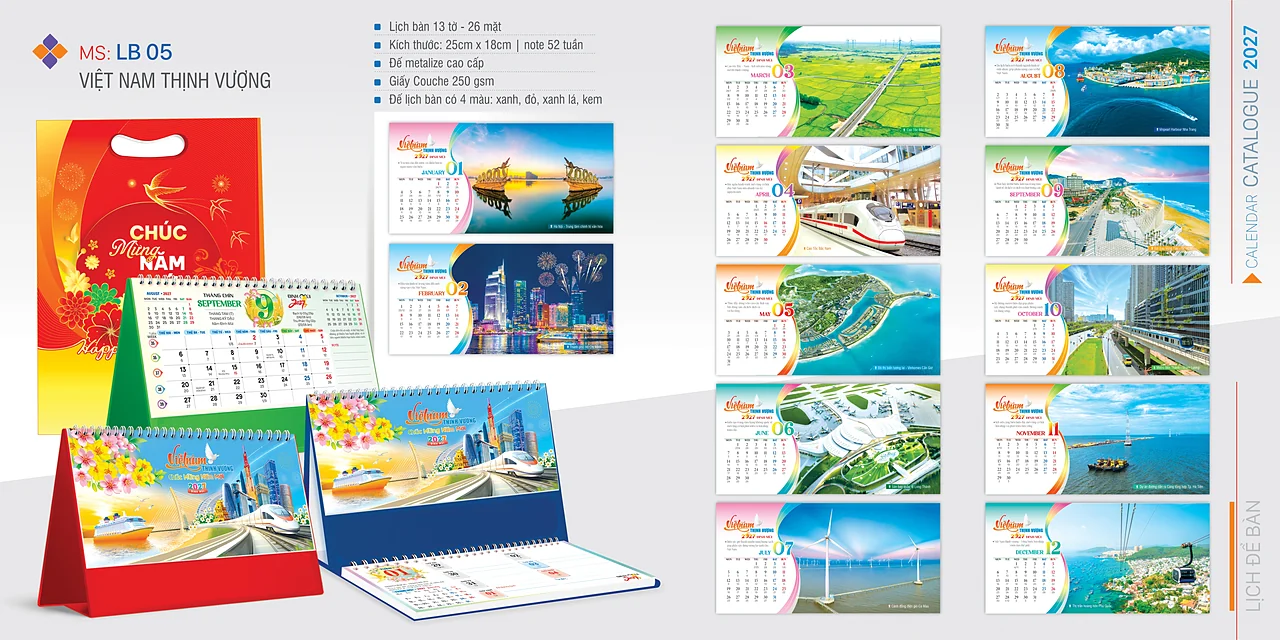 Lịch để bàn 2027 — mẫu 6
